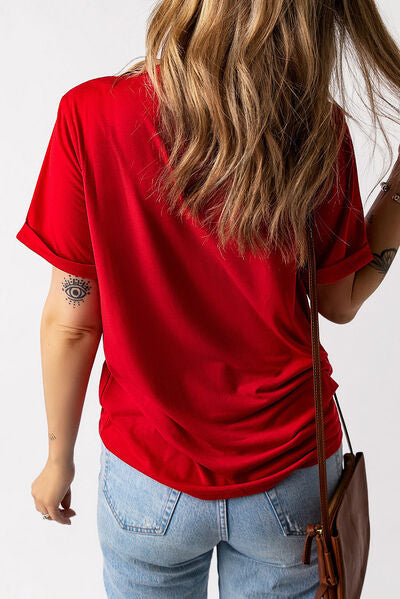 Heart Round Neck Short Sleeve T-Shirt Trendsi