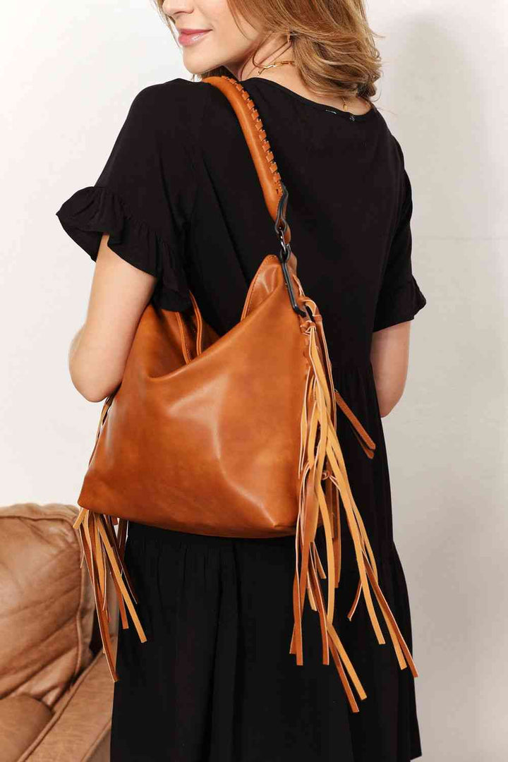 SHOMICO PU Leather Fringe Detail Shoulder Bag Trendsi