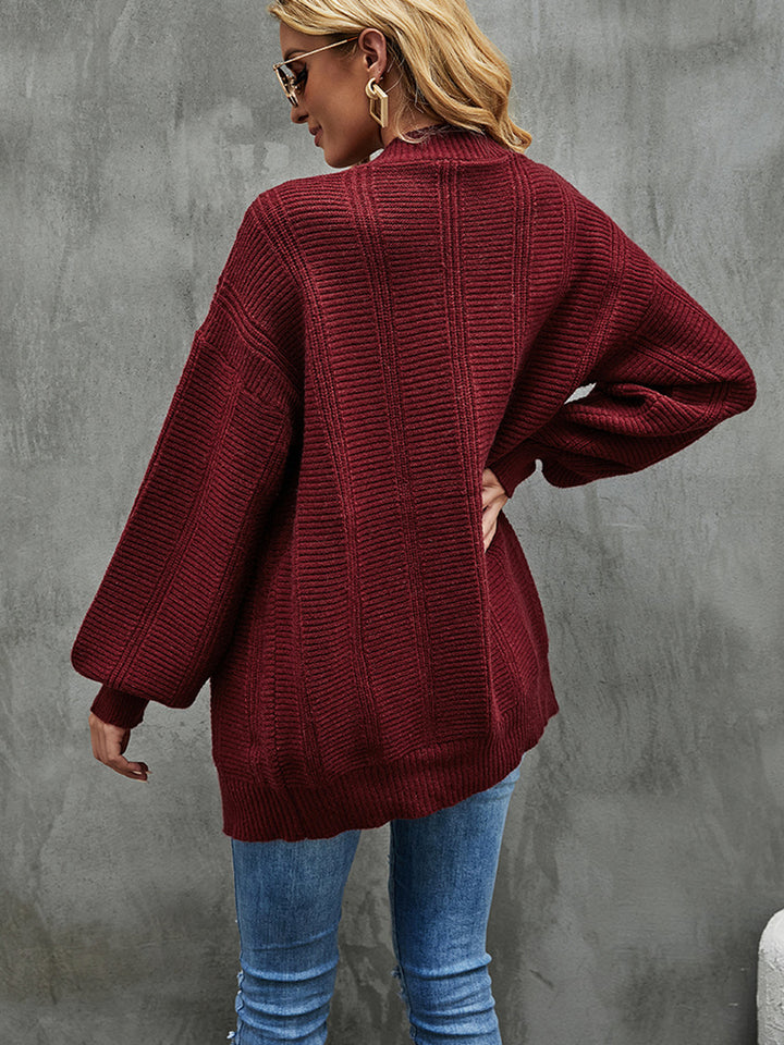 Cable-Knit Dropped Shoulder Cardigan Trendsi