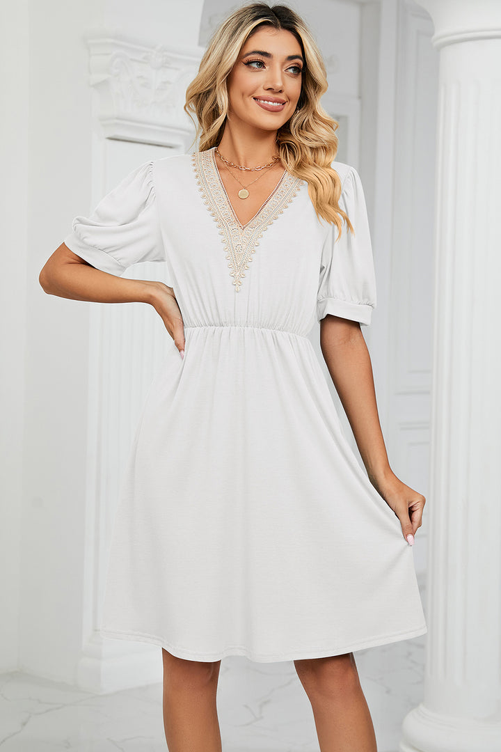 V-Neck Puff Sleeve Dress Trendsi