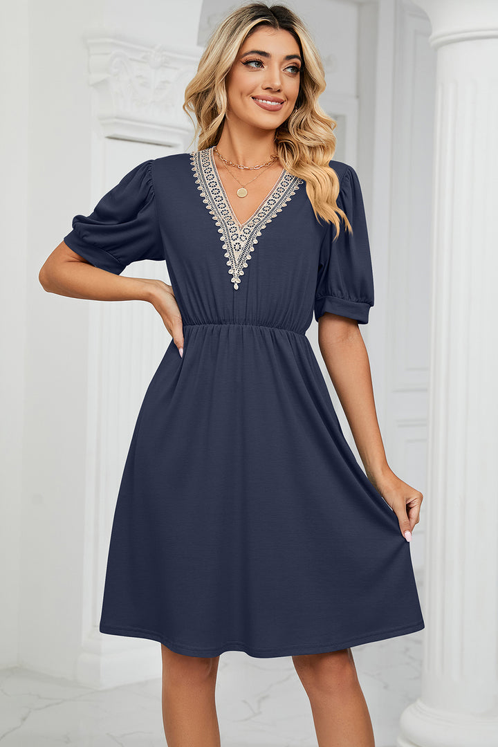 V-Neck Puff Sleeve Dress Trendsi