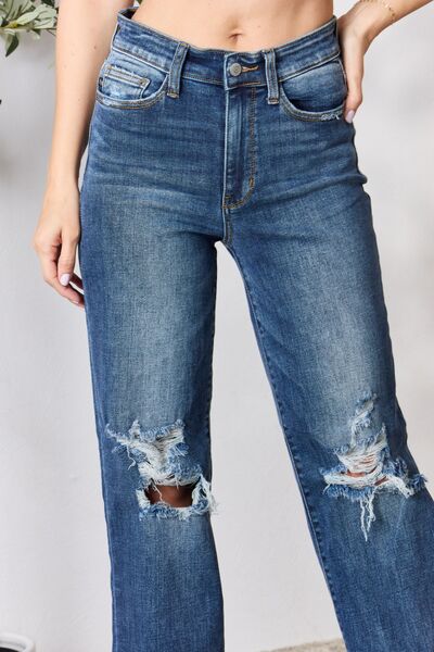 Judy Blue Full Size High Waist 90's Distressed Straight Jeans - Super Amazing Store