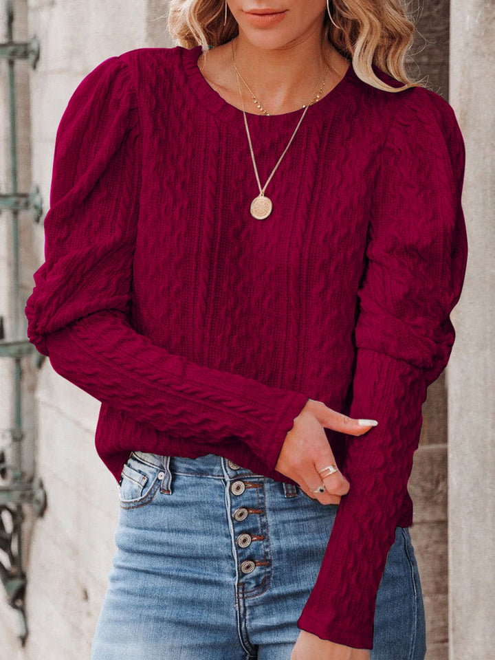 Round Neck Puff Sleeve Knit Top Trendsi