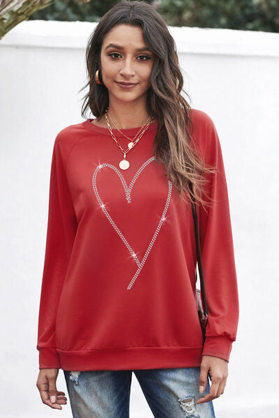 Heart Round Neck Long Sleeve Sweatshirt Trendsi