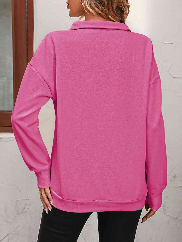 Zip-Up Dropped Shoulder Sweatshirt Trendsi