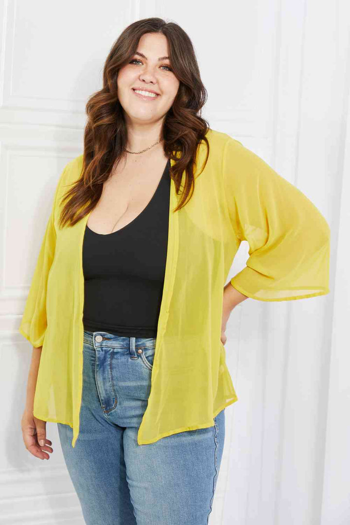 Melody Just Breathe Full Size Chiffon Kimono in Yellow Trendsi