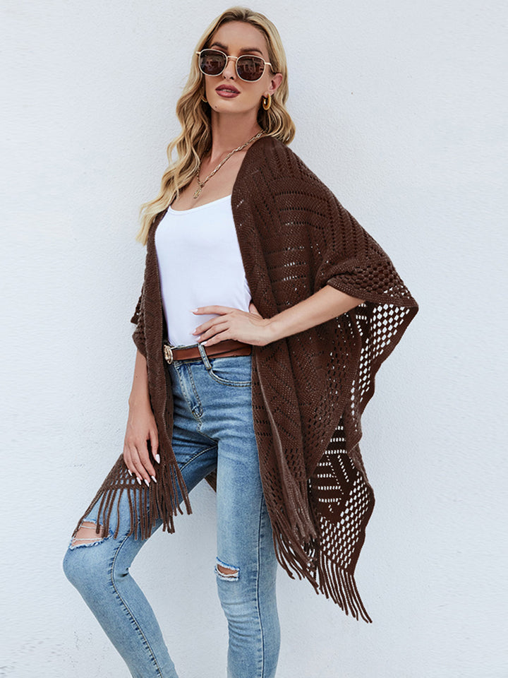 Fringe Hem Open Front Poncho - Super Amazing Store