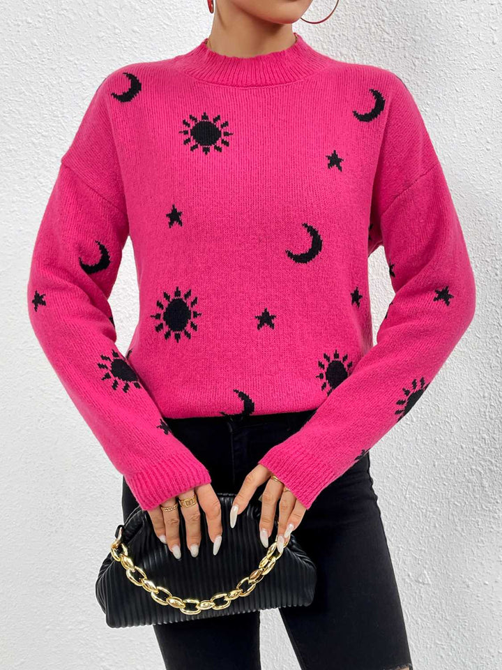 Patterned Drop Shoulder Sweater - Super Amazing Store