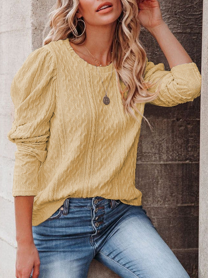 Round Neck Puff Sleeve Knit Top Trendsi