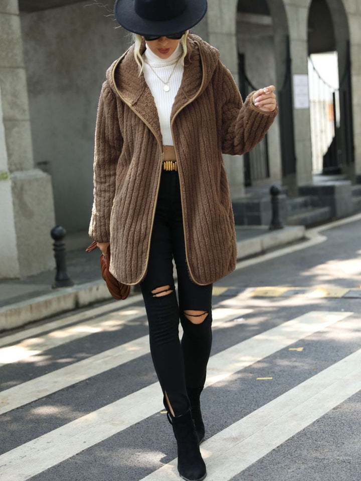 Open Front Ribbed Hooded Coat - Super Amazing Store